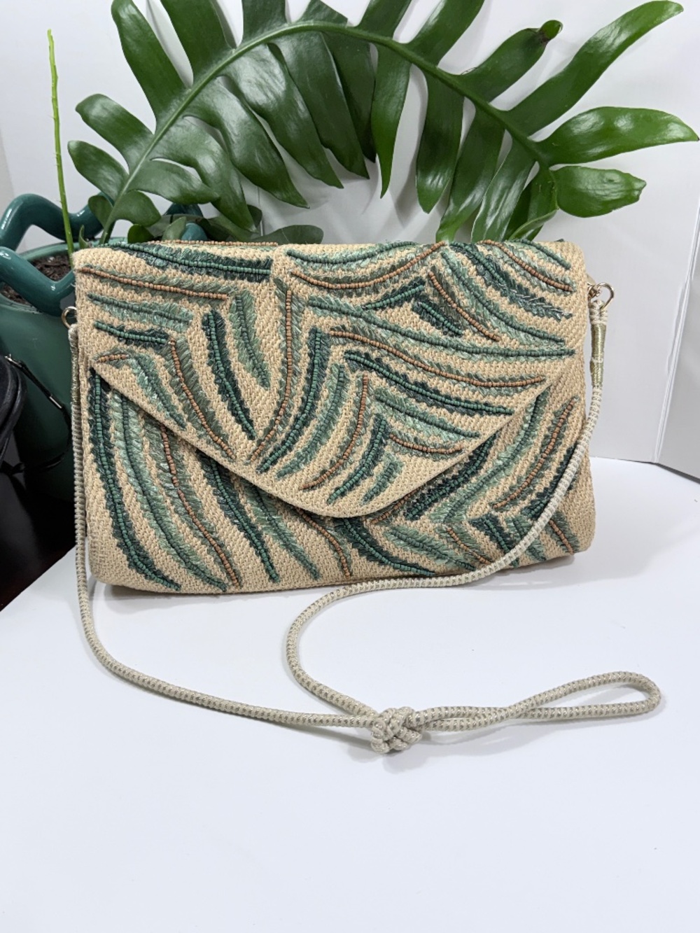 Chico's Tropical Paradise Straw Crossbody Clutch Summer Bag